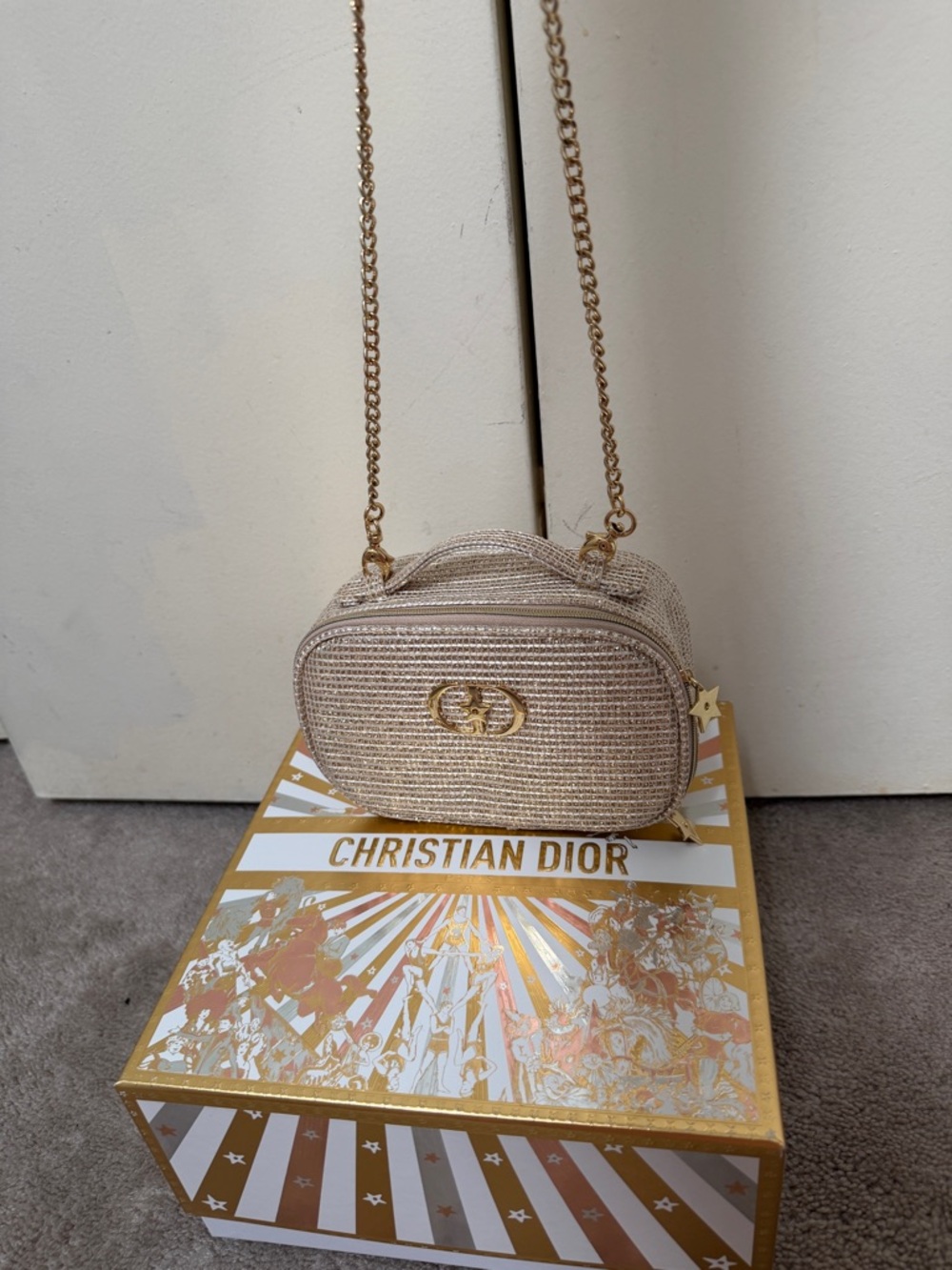 Dior Mini Raffia Crossbody in Beige with Gold Hardware - Picture 3 of 5